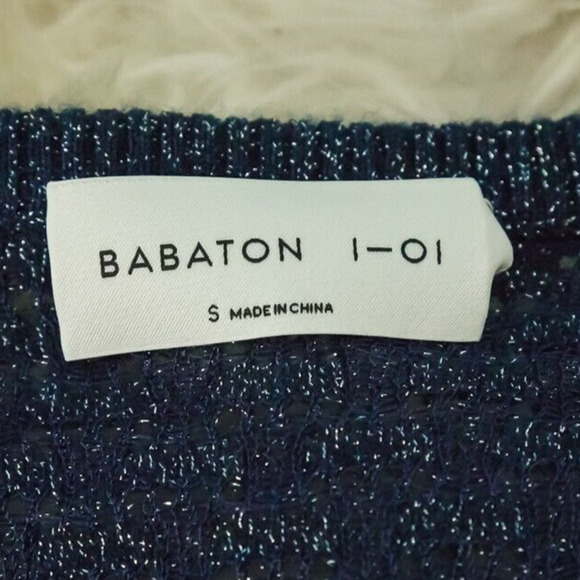Babaton Aritzia Size Medium M Blue Balboa Crew Oversize Metallic Knit Sweater - Picture 3 of 6